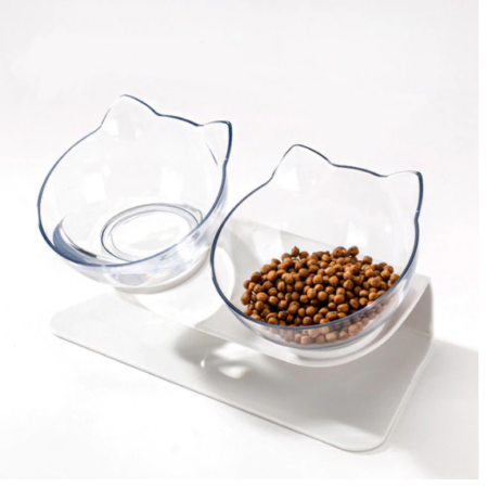 Pet Cats Elevated Bowls Transparent Feeding and Watering Non-Skid